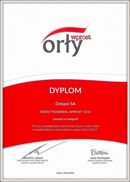 Dekpol wyróżniony tytułem Orły Tygodnika „Wprost” 2016