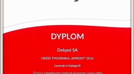 Dekpol wyróżniony tytułem Orły Tygodnika „Wprost” 2016 BIZNES, Firma - Dekpol został wyróżniony prestiżowym tytułem Orły Tygodnika „Wprost” 2016 przyznawanym najbardziej dochodowym i dynamicznym przedsiębiorstwom. Uroczystość wręczenia nagród dla firm z regionu pomorskiego odbyła się na regionalnej gali zorganizowanej w Sopocie.
